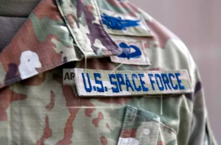 Capt. Ryan Vickers of the U.S. Space Force displays his new service tapes.